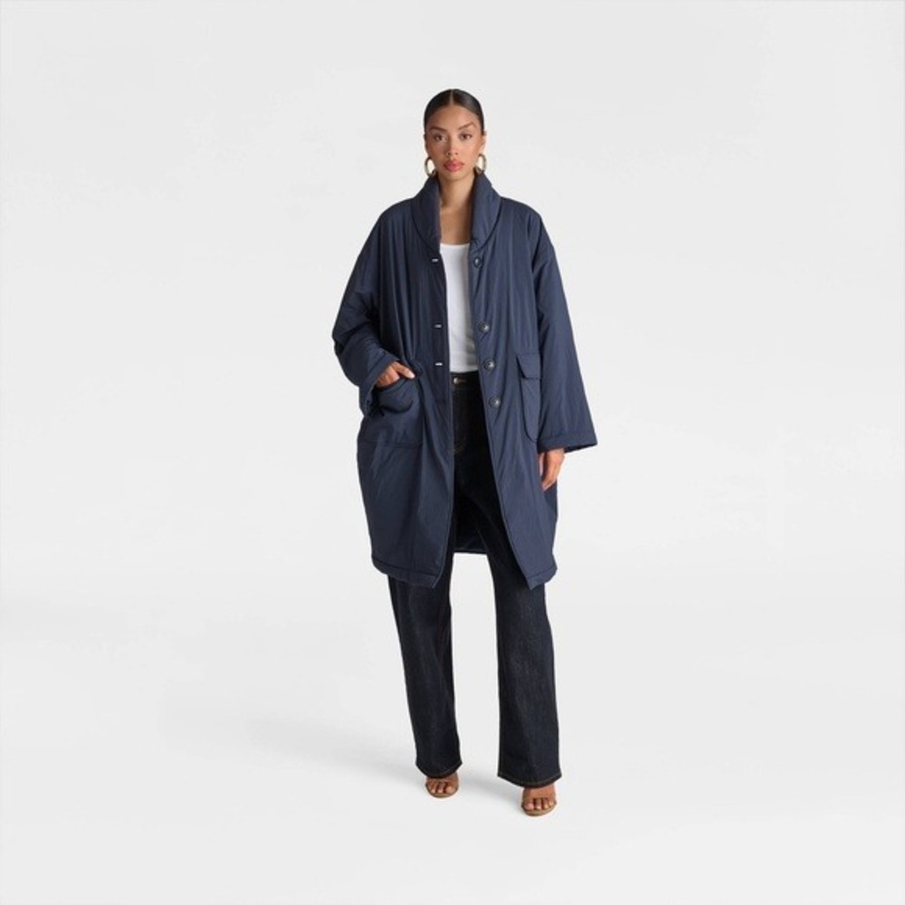 KBB by KAHLANA x Target Women's XS Extra Small The Duvet Trench Coat Navy Blue